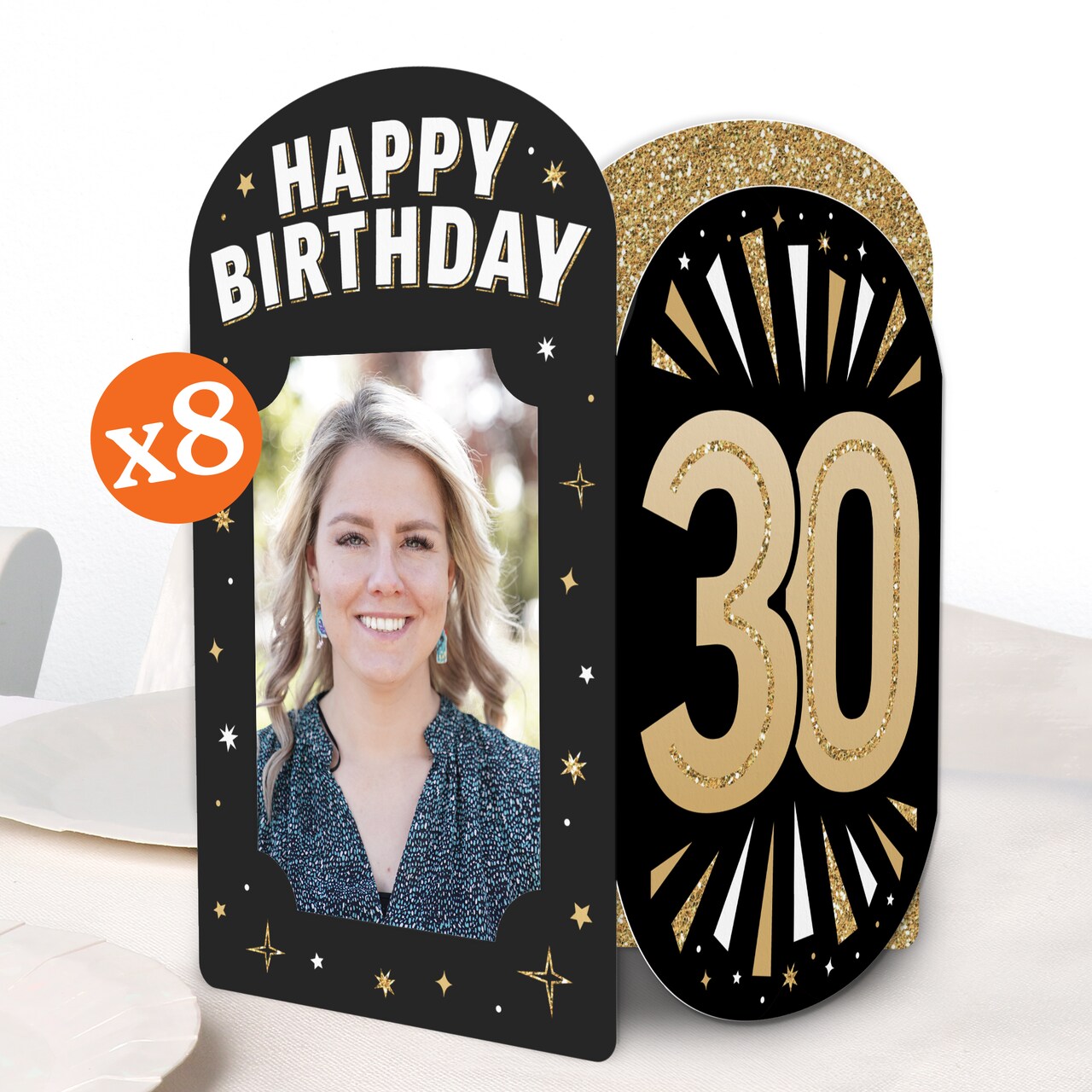 Big Dot of Happiness 30th Birthday Photo Holder Centerpieces, 4x6 Picture Display Box, Black & Gold Table Decoration for Adult Birthday Decor, 8 Count